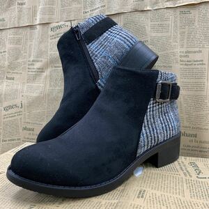  new goods lady's L size 23.5-24.0cm light weight water-repellent reverse side boa boots short boots inside Zip boots fastener boots black black osw9768