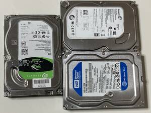 381D06★HDD/SATA/3.5インチ【500GB/1TB/2TB】3台/まとめて/データ消去済み/CrystalDiskInfo正常・注意判定