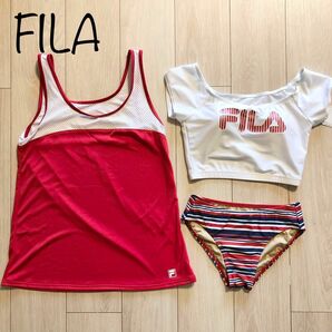 新品 FILA フィラ 水着 3点セット タンキニ ビキニ RD L