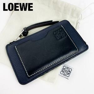 LOEWE ロエベ フラグメントケース ネイビー ブラック アナグラム レザー コンパクト 黒 紺色