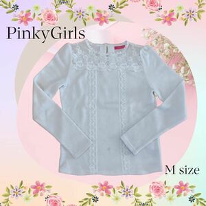 【Pinky girls】 レース 薄手 ニット 白 ホワイト M