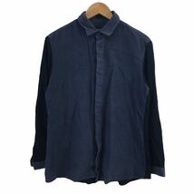 D502 日本製 ISSEY MIYAKE MEN イッセイミヤケメン 長袖 シャツ 羽織り トップス フロントボタン レーヨン78%他 ネイビー系 メンズ 3_画像1