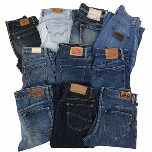 m③ デニム 10本 まとめ売り 大量 Levi's リーバイス 501 EDWIN Lee リー 他 濃紺 大きいサイズ 含む Gパン ジーンズ レディース 卸売 