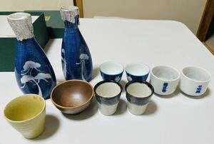 酒器揃 おちょこ お猪口 小田井作 日本盛　菊正宗　蛇の目 ぐい呑み とっくり 酒杯 陶器 保管品 ぐい呑み 新品10個セット