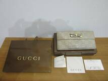 グッチ　ＧＵＣＣＩ　Wホック長財布 ホワイト　シマレザー　ショッパー、外箱、ショップカード　167464_画像9