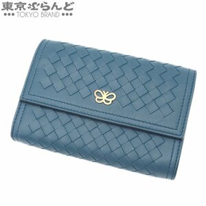 101707801 ボッテガヴェネタ BOTTEGAVENETA ミニウォレット ブライトンローズ 547259 ブルー レザー 二つ折り財布 レディース