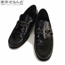 101704202 ルイヴィトン LOUIS VUITTON メジャー ライン ブラック カーフ 靴 LV金具 9 ローファー メンズ_画像1