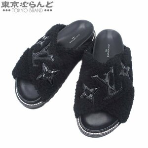 101707919 ルイヴィトン LOUIS VUITTON パセオライン サンダル 1AA1VI ブラック ムートン エナメル #37 サンダル レディース