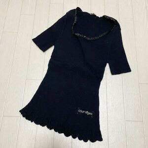  peace 161*② courreges Courreges short sleeves knitted sweater rhinestone 38 lady's black 