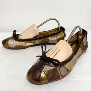  peace 175* COACH Coach patchwork pumps shoes signature 8 lady's Brown Gold 