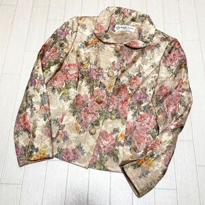 和178★① HARDY AMIES ハーディエイミス Black Label 花柄 ジャケット 9 レディース ゴールドベージュ