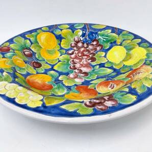 イタリア製 丸型 飾り皿 約55.5cm 絵皿 飾皿 フルーツ柄 オレンジ ザクロ 葡萄 ぶどう レモン 特大飾り皿 陶器 マヨリカの画像6