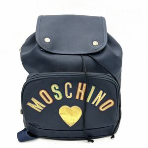 B @ 高級感溢れる 'ビッグロゴ入り' MOSCHINO STATIONERY モスキーノ 巾着型 リュックサック / バックパック 婦人鞄 デイパック NAVY 