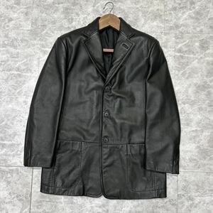 R @ 古着 '極上LEATHER使用' COMME CA COCLECTION コムサコレクション 本革 牛革 レザー テーラードジャケット 1 上着 アウター BLACK