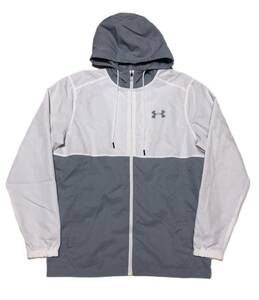 10018《UNDER ARMOUR アンダーアーマー》UA ロゴプリント 裏地メッシュ フルジップ ウインドブレーカー ホワイト×グレー LG