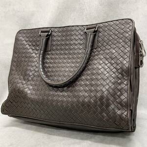 1円〜 美品 BOTTEGA VENETA ボッテガ ヴェネタ イントレチャート ビジネスバッグ ダークブラウン カーフレザー 194669