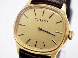 １円～☆TISSOT ティソ 手巻き レディース腕時計 ゴールド文字盤 スクエア 2針 アナログ/N0975-1500②