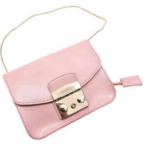 フルラ FURLA メトロポリス ショルダーバッグ ミニショルダー クロスボディ 肩掛け 斜め掛け レザー 革 ゴールド金具 チェーン ピンク 鍵