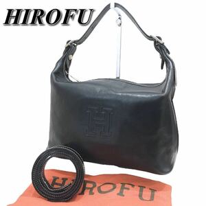 ヒロフ HIROFU ハンドバック ショルダーバッグ フォーマル ワンハンドル レザー 革 本革 ブラック 黒 型押し ロゴ 2way ゴールド金具