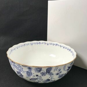 6P11 未使用 Noritake ブルーソレンティ サラダボウル【商品説明必読】陶器 陶磁器 中鉢 金彩 金縁 1000-