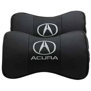 アキュラ　ACURA 車用ネックパッド 首クッション 2個セット ヘッドレスト ネックピロー ドライブ レザー 刺繍ロゴ ブラック