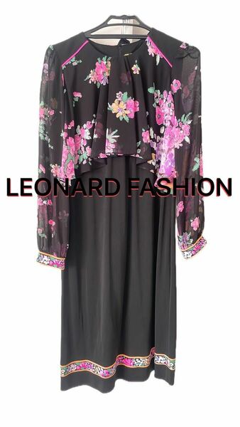 美品 レオナール LEONARD ワンピース ロングスリーブ 花柄 トップス レディース シースルー　春　秋　ペチコート