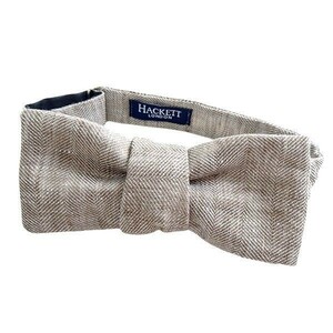 HACKETT LONDON ハケット 新品 定1.6万 イタリア製 清涼リネン100％ ヘリンボーン柄 蝶ネクタイ ボウタイ HM051986 878 ▲011▼bus9939a