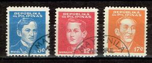 南方占領地切手　フィリピン　１９４４年 英雄　切り目有り　３種完（5ｃ、12ｃ、17ｃ）ヒンジ跡有　使用済み
