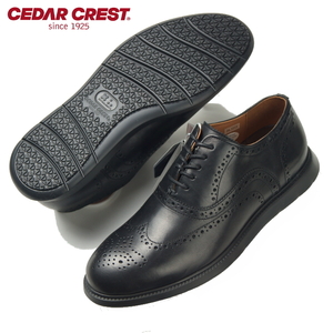 【新品・箱付】セダークレスト CEDAR CREST《伊 エクストラライト》軽量・クッション 上質本革 ウイングチップ ビジネスシューズ 黒 25cm