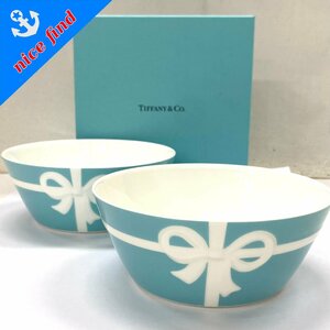 美品◆ティファニー TIFFANY&Co.◆ブルーボックス ボウル ペアセット 3121 3401 食器 皿 ライトブルー ホワイト 陶器 箱/リボン/冊子付