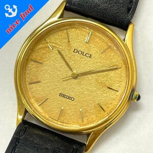 ◆セイコー SEIKO◆ドルチェ DOLCE 8N41-6060 クォーツ 腕時計 メンズ ウォッチ ゴールド文字盤 SS レザーブレス 不動品