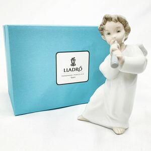 未使用品 LLADRO リヤドロ フィギュリン 4540 天使とフルート 笛を吹く天使 インテリア 置物 陶器 高さ約16cm 箱付き R店1217☆