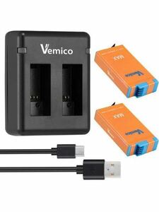 Vemico GoPro MAX バッテリー 2個大容量1600mAhバッテリー Type C Mrico USB バッテリーバック