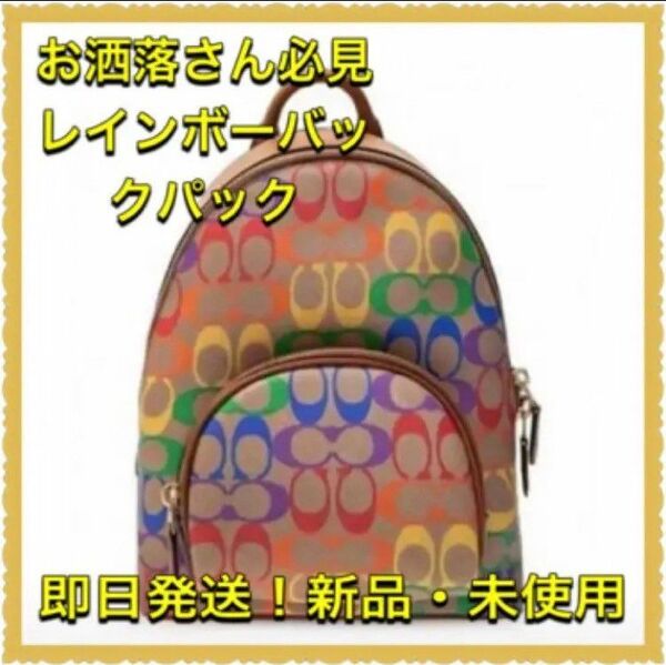 【新品・美品】coach バックパックレインボー シグネチャー キャンバス