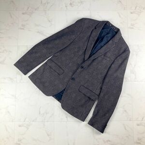 美品 ZARA ザラ グレンチェックテーラードジャケット サイドベンツ 総裏 メンズ ネイビー系 サイズ50*LC1200