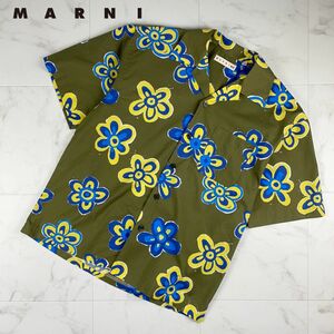 美品 MARNI × UNIQLO マルニ 22SS オープンカラー半袖シャツ トップス メンズ カーキ サイズM*LC197