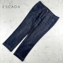 美品 ESCADA エスカーダ デニムストレートパンツ ジーンズ ボトムス デザインボタン レディース 黒 ブラック サイズ38*LC1213_画像1