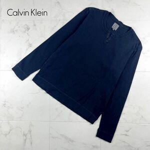 CALVIN KLEIN カルバンクライン リブ キーネック クルーネック長袖カットソー トップス レディース 黒 ブラック サイズL*LC85