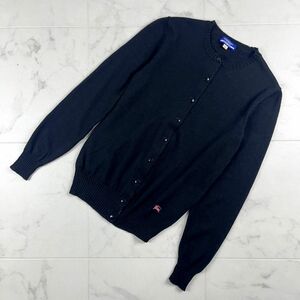 美品 BURBERRY BLUE LABEL バーバリー ブランドロゴ刺繍 丸襟ボタンカーディガン トップス レディース 黒 ブラック サイズ38*LC86