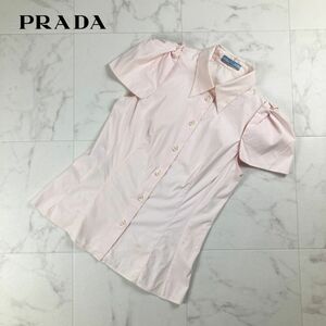 PRADA Prada collar attaching sleeve design shirt short sleeves tops lady's pink size 42*LC1274