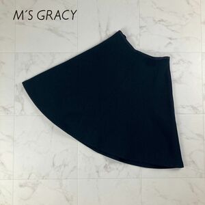 美品 M'S GRACY エムズグレイシー フレアスカート 膝丈 裏地なし レディース ボトムス 黒 ブラック サイズ36*LC251