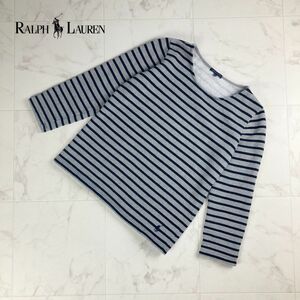 RALPH LAUREN ラルフローレン ボーダー柄長袖カットソー ロゴ刺繍 裏起毛 トップス レディース グレー サイズL*LC1407