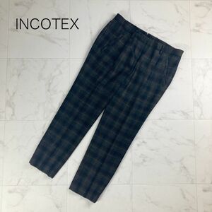 美品 INCOTEX インコテックス チェック クロップドテーパードパンツ ボトムス レディース ネイビー系 サイズ40*LC442