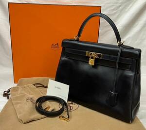 4201-1　HERMES　エルメス　ケリー　ハンドバッグ　ブラック　カデナ　化粧箱