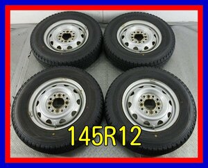 ■中古タイヤホイール■　12インチ 3.5J +34 4H マルチ 100 110 114.3 DUNLOP SV01 145R12 6PR LT トラック ４本 ST 激安 送料無料 J126