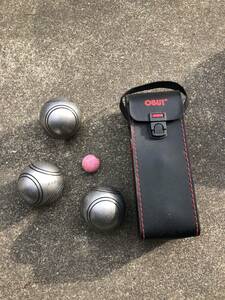 赤ケース　OBUT　ペタンク　ボール　赤/黒ケース付　鉄球3個と小さいボール1個　セット　現状渡し