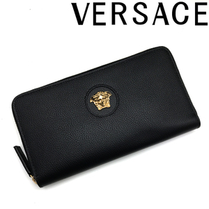 Versace Versace Versace Long Wallet Zip вокруг фирменной кожаной черной DPDI056-DVIT4T-KVO41