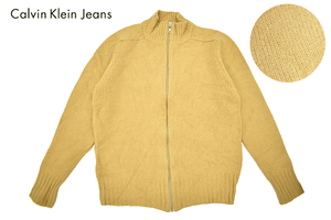 Y-7065★美品★Calvin Klein Jeans カルバンクライン★正規品 ベージュ フルジップ ウール ニット ジャケット セーター カーディガン Ｌ 