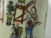 【福蔵】筆筒 粉彩 美人唐子図 唐物 古美術 古玩 書道具 高13.7cm_画像7