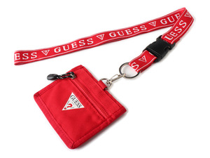 N13771 新品同様 極美品 GUESS ゲス パスケース ネックストラップ付き カードケース レッド 赤 定期入れ バケーションパッケージ 